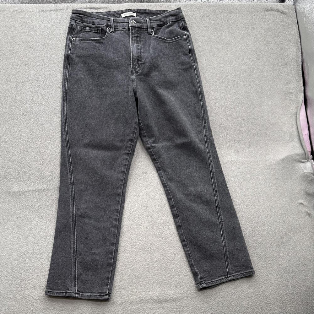 Good American Jeans Womens 16/32 Charcoal Wash High Rise Straight Crop Denim